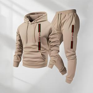 Men's MILANO Letter Pattern Print Hoodie and Drawstring Sweatpants Set, Menswear, Casual Athletic Long Sleeve Hooded Jacket & Trousers for Fall & Winter, Men's Clothing for Daily Wear, Sportswear Indoor Outdoor, Tracksuit, Athleisure
