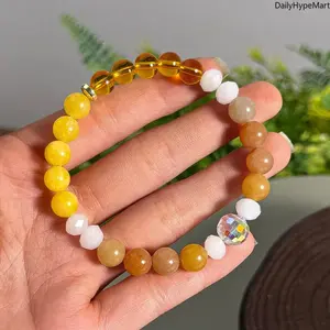 Yellow Citrine Jade Energy Balance Stretch Bracelet for Abundance