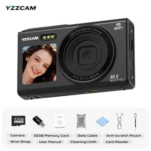 5K Ultra HD 80MP dual-screen camera (front and rear), comes with a 32GB TF memory card, 1.5-inch+2.8-inch dual screens (front and rear), supports real-time Wi-Fi photo transfer to your phone, 18x zoom, natural beauty and face-slimming filters, and a flash