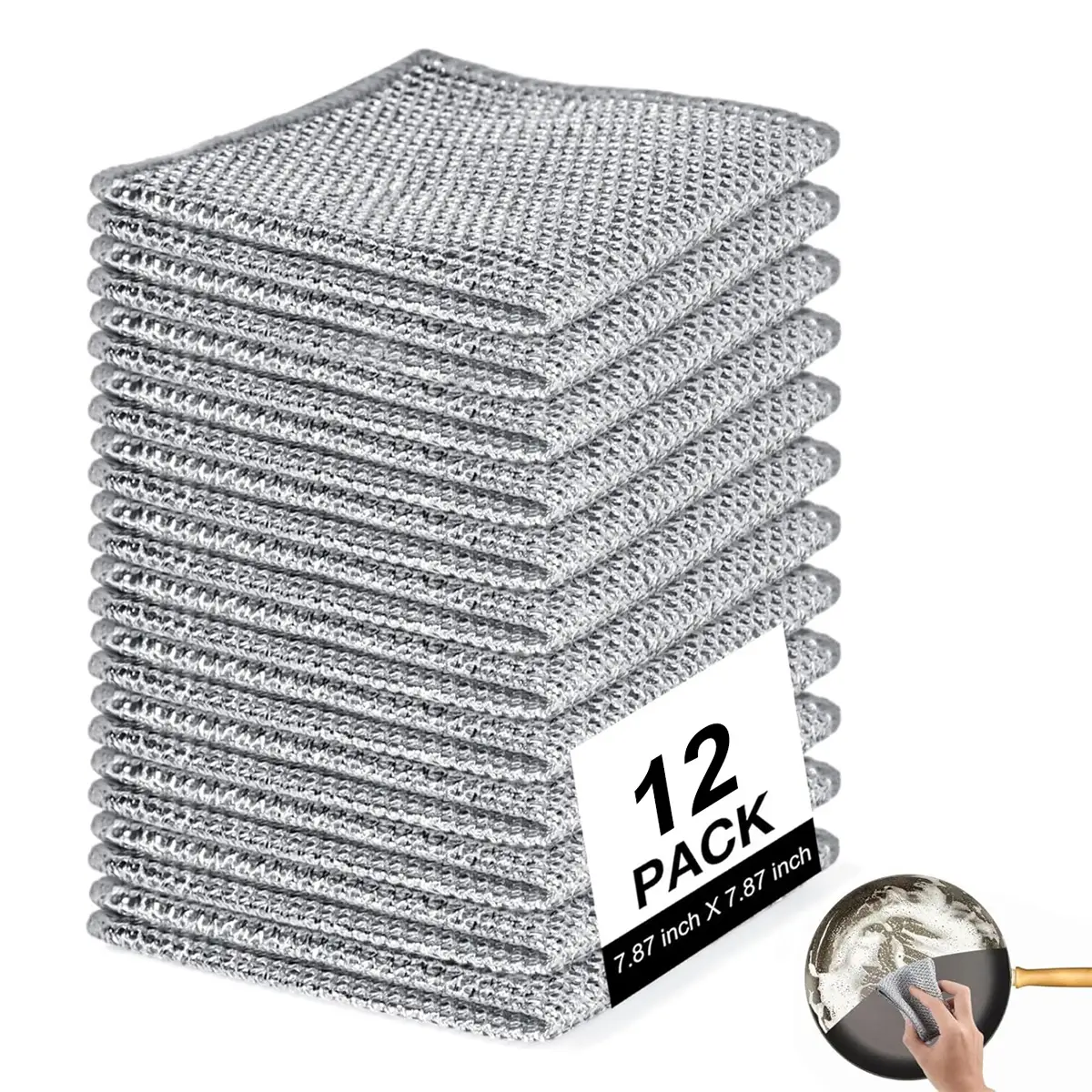 12Counts Dishwashing Rags，Multipurpose Non-Scratch Wire Dishcloths for Wet and Dry Use, Reusable Wire Cleaning Cloths for Kitchen, Sinks, and Pans Sil