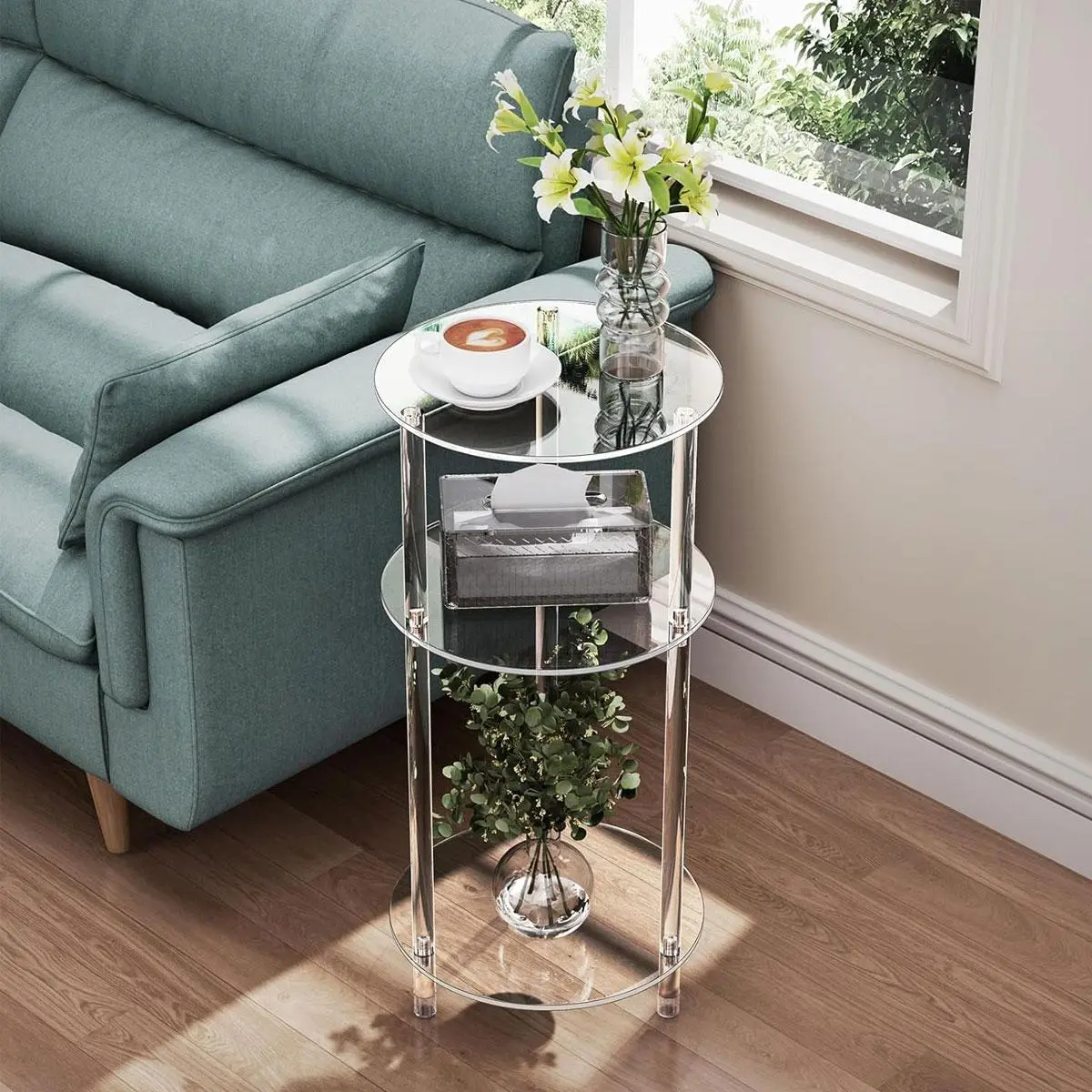 Transparent Acrylic Acrylic Tables, 3-Tier Square/round Design, Modern Bedside Cabinet, Bedroom Decorative Desk, Home Furniture, Stylish Bedside Table, Modern End Table
