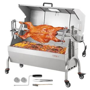 VEVOR Electric BBQ Rotisserie Grill Kit, 56 Inch 132 lbs Capacity, Automatic 52W Motor Height Adjustable Universal Roaster Stand, Stainless Steel Grilling Kit, Spit Rod with Heat Shield for Pig LambVEVOR Super Brand Day