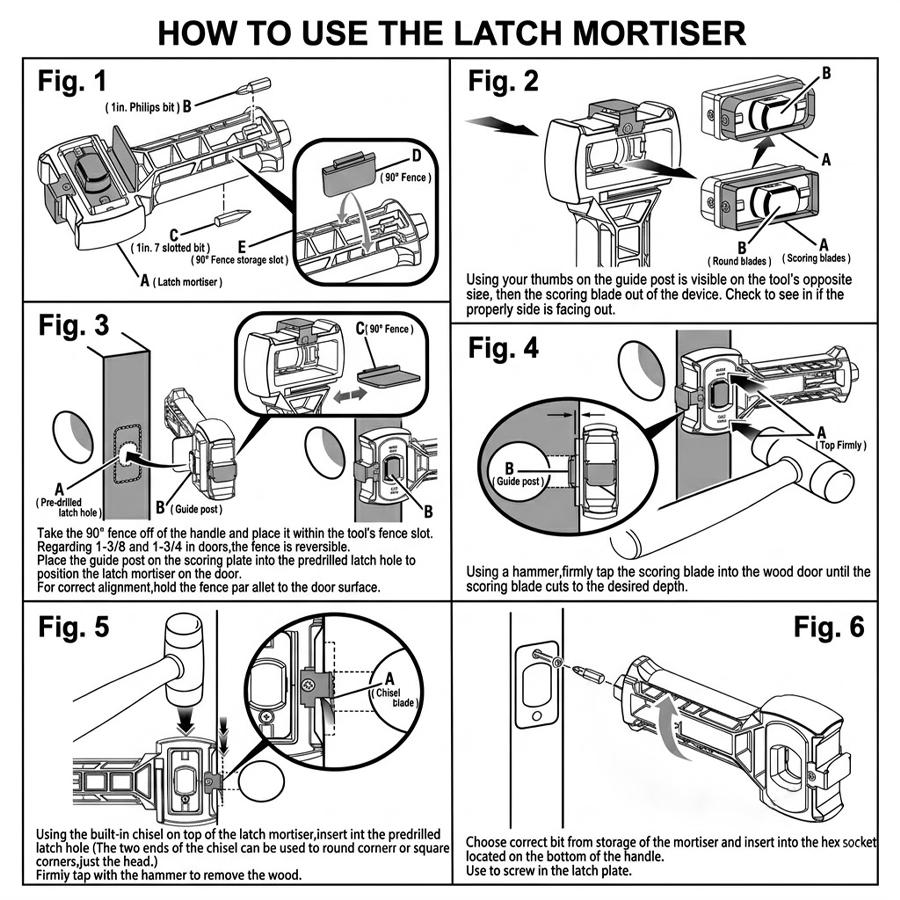 Bolt kit for bolt latch hole tool, door lock installation chisel tool, door chisel tool