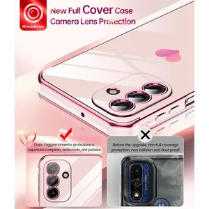for Samsung Galaxy A17-5G Phone Case: Tempered Glass Screen Protector [2 Pcs]+ Full Camera Lens Protection,Love Heart Plating Luxury Shockproof Phone Case para Samsung A 17 5G,Pink