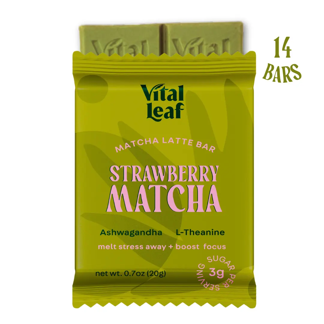 Mini Strawberry Matcha Chocolate Bar: Less Stress + Better Focus (14 mini bars)