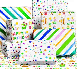 Birthday Wrapping Paper Folder Set - 12 Sheets, 20x29 Inch Each, Adorned with Polka Dots, Stripes & 'Birthday' Charms for Boys, Girls, Women, Men, Ideal  Wrap for Holiday Parties