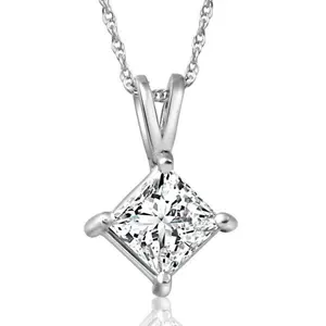 1Ct Princess Cut Diamond Solitaire Pendant 14k White Gold Necklace Lab Grown