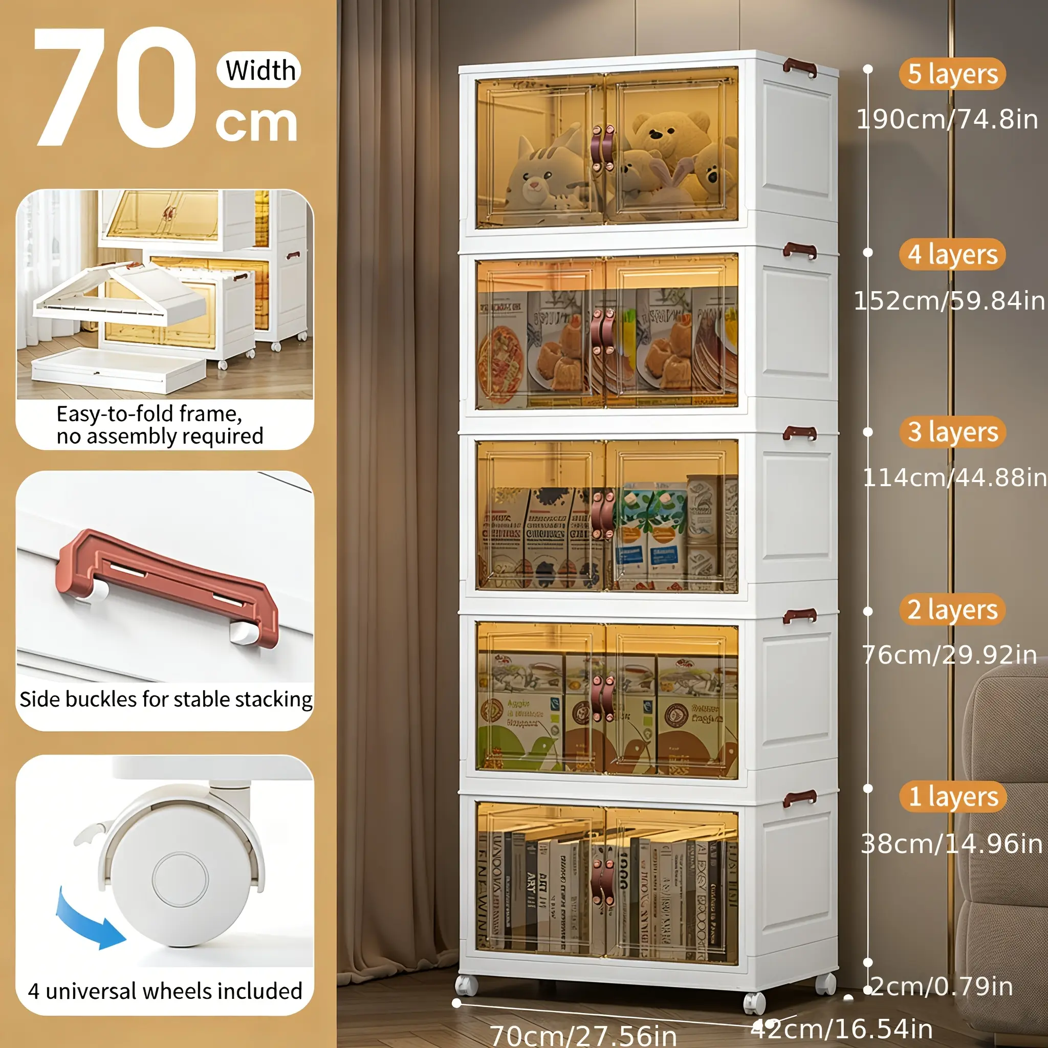 70 cm wide / 5-tier cabinet - White Tea color