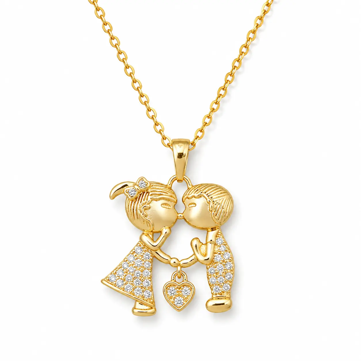 Boy Girl Kissing Shape Pendant Necklace, Hollow Out Design Stylish Alloy Chain, Surface Simple Elegant