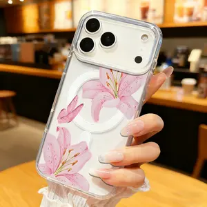 Magnetic Compatible Case suitable for iPhone 17 16 15 14 13 12 11pro promax plus,  Butterfly Lilies MagSafe Compatible, transparent phonecase stuff,Aesthetic Pattern Design,cutephonecases