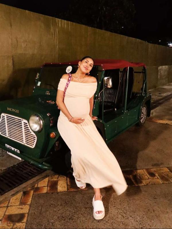 Elegant Off-Shoulder Ruched Maxi Dress, Maternity Baby Shower Gift, Long Flowy Party Dress, Maternity Dresses, Women's Fashion Clothing