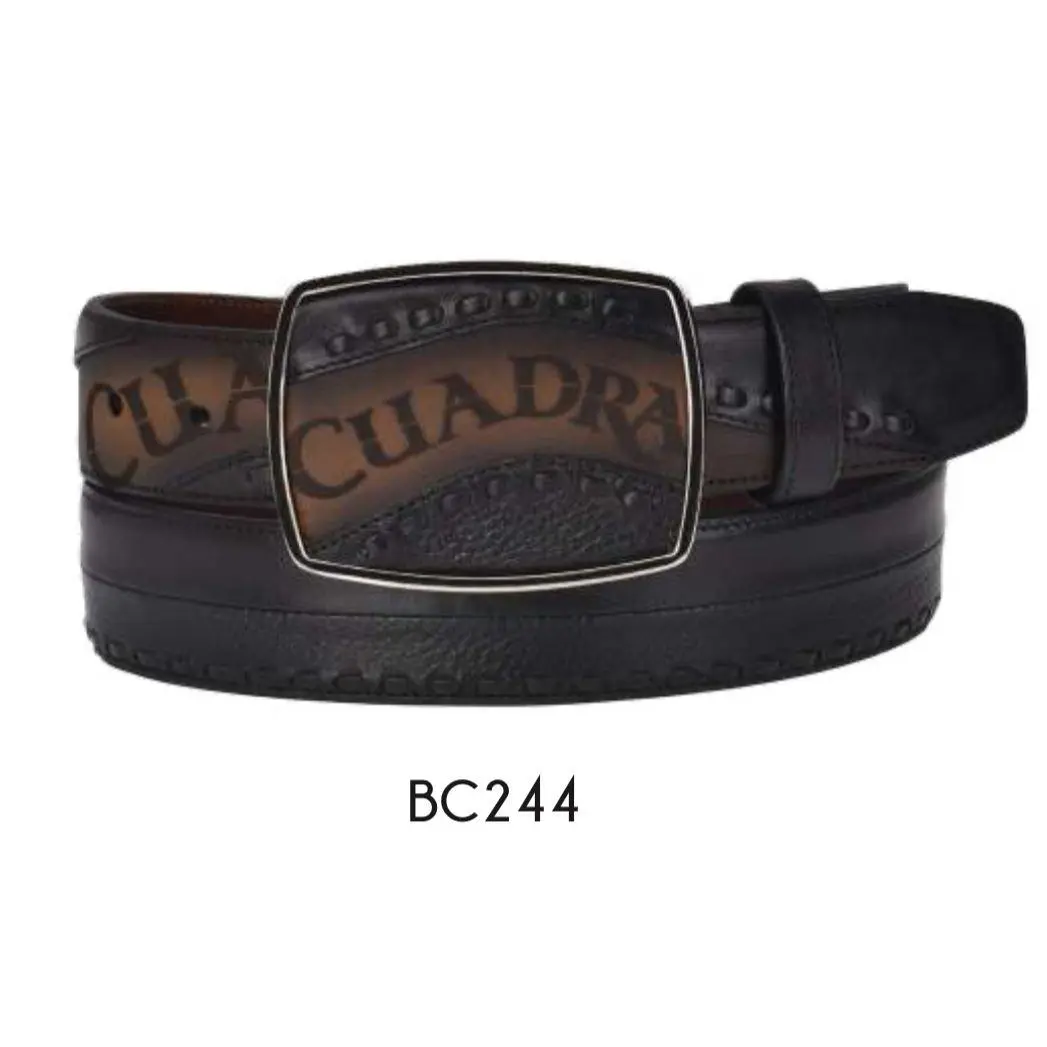 Cuadra Men's Tan Laser-Cut & Woven Leather Western Belt