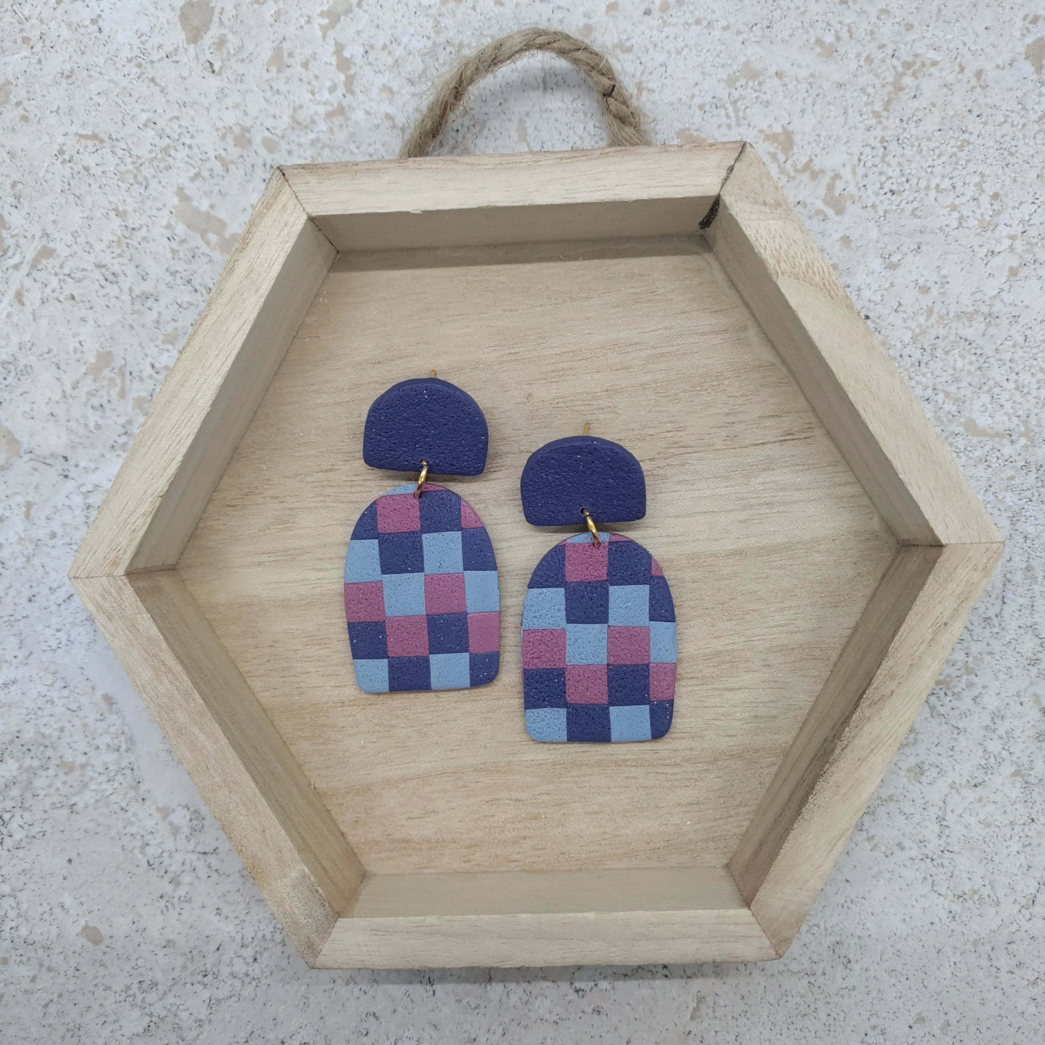 Female Checkerboard Arch Polymer Clay Earrings, Art-Inspired Casual Costume Jewelry, Note: Choking Hazard Small Parts, Abstract