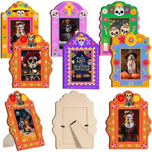 6-24 Sets Dia De Los Muertos Picture Frame Kit Mini Day of The Dead Altar Frame Mexican Ofrenda Memorial Picture Frames Vintage Flowers La Catrina Sugar Skulls Style Dia De Los Muertos Altar Decorations
