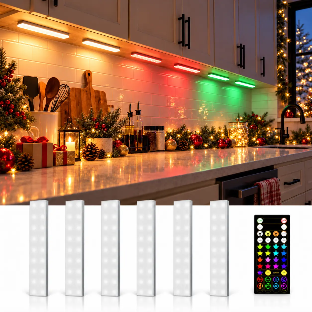 EZVALO Christmas 80RGB Color Changing  Light Bars Wireless, 1800mAh Rechargeable Led Strip Shelf Lights, Timer & Dimmable Under Cabinet Lighting with Remote for Dorm Room, Gaming Setup, Kitchen, Bedroom, Display Case, Back to School, Home Makeover