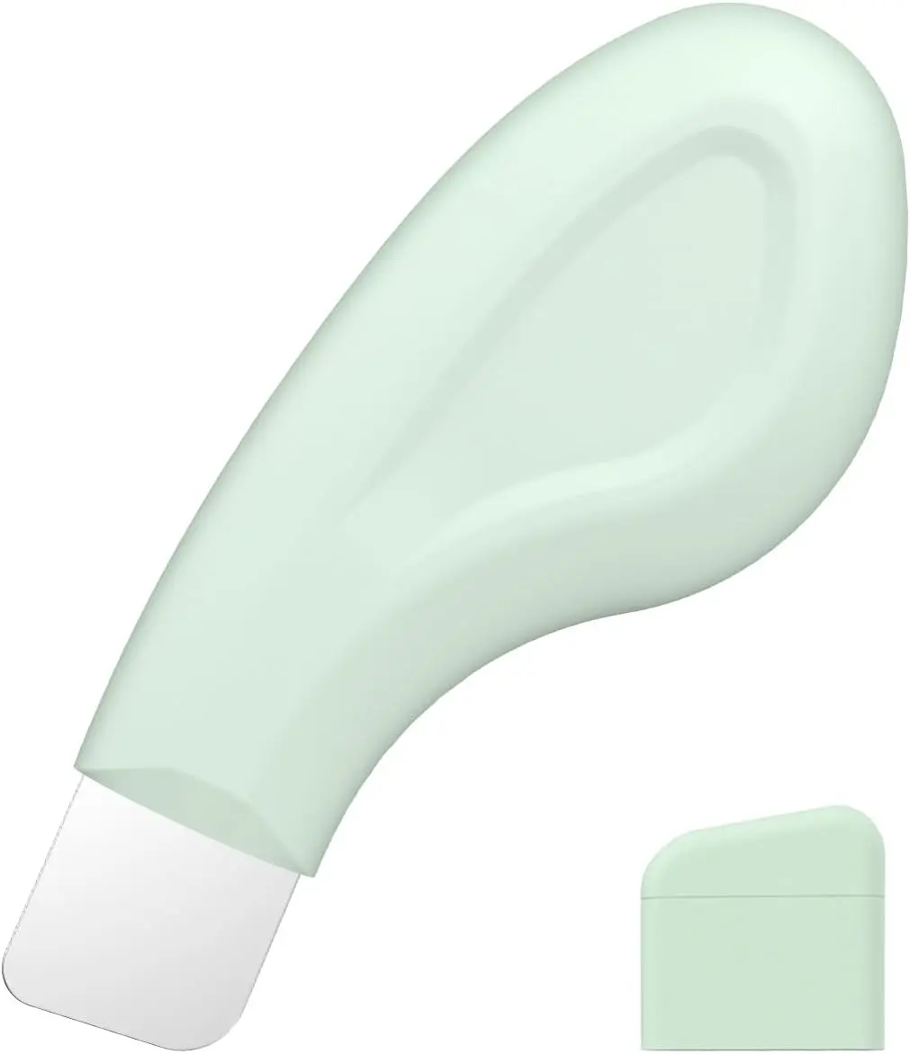 Stainless Steel Blackhead Remover Tool - Deep Cleansing Face Scraper, Silicone-Covered Skin Scrubber Spatula, Nose & Facial Blemish Remover for Men and Women (Green)