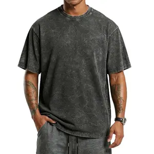 MARSVOVO Washed T-Shirt For Men Retro Style Comfortable Relaxed Fit Short Sleeve Casual Top Unisex Acid Wash T-Shirt Basic Round Neck T-shirt