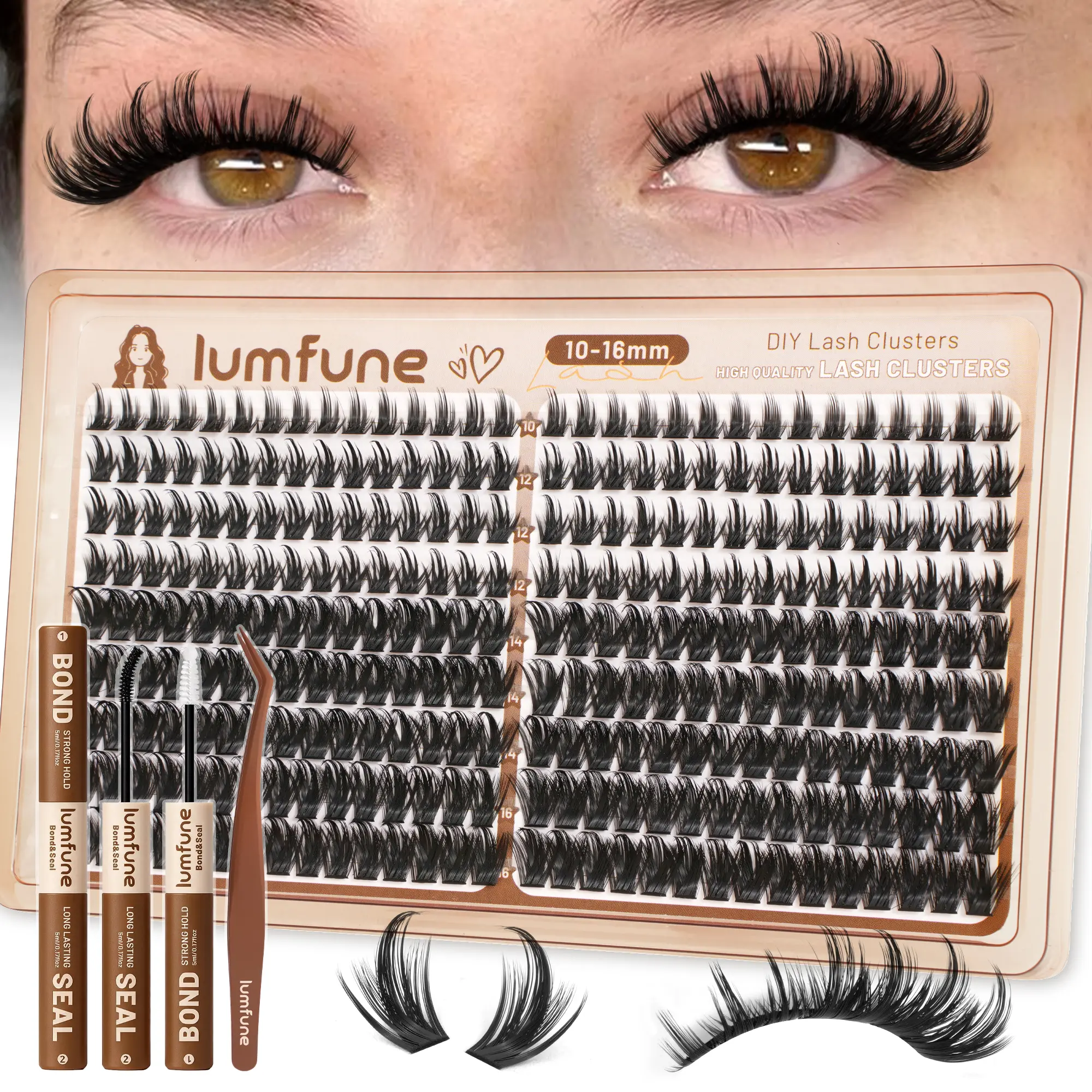 Lumfune Spiky Manga Lash Clusters Kit | Spike Wispy Cluster Eyelash Extensions – Fairy Anime Style D Curl Individual Lashes, Reusable DIY Eyelash Extension Set with Bond & Seal & Tweezer for Makeup