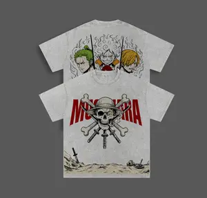 Monster Trio OP Vintage Washed T-Shirt, Straw Hat Zoro Sanji Anime Graphic Tee, Pirate Crew Streetwear Oversized Fan Merch