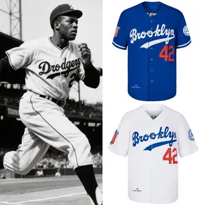 Men's Jackie Robinson #42 Legend star movie Jersey Blue White Retro Short Sleeves Button Down Baseball Jerseys Blue White Elastic fabric - delicate Embroidery retro sports style,Fashionable, Casual,loose front buckle baseball Shirt S-3XL Fan clothing