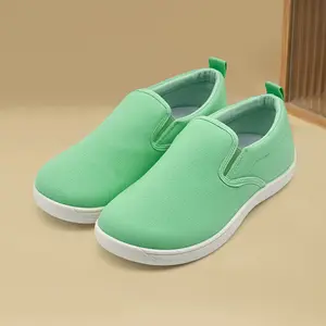 Lumubby Women's Green Canvas Slip-On Shoes Wide Toe Box Comfortable Casual Loafers for Daily Wear Lightweight Breathable Fabric Durable Rubber Sole