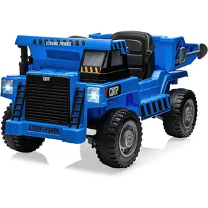 GAOMON Blue Hetoy 12V Ride On Dump Truck With Remote Control Electric Adjustable Dump Bed Bluetooth Led Lights And Two Driving Modes Blue