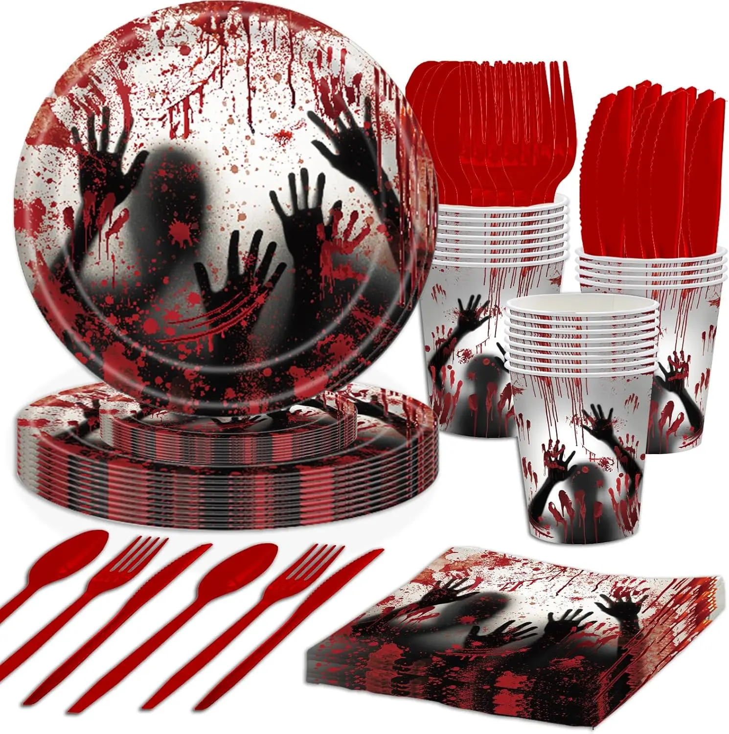 168 count Bloody Halloween Supplies Serve 24 Zombie  Halloween Birthday Party Decorations Scream Bloody Good Time Party Plates and Napkins Dinnerware Set  Movie Decorations