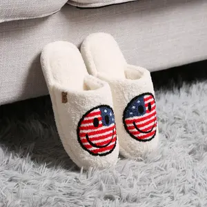 ComfyLuxe American Flag & Happy Face Pattern Luxury Soft Slippers