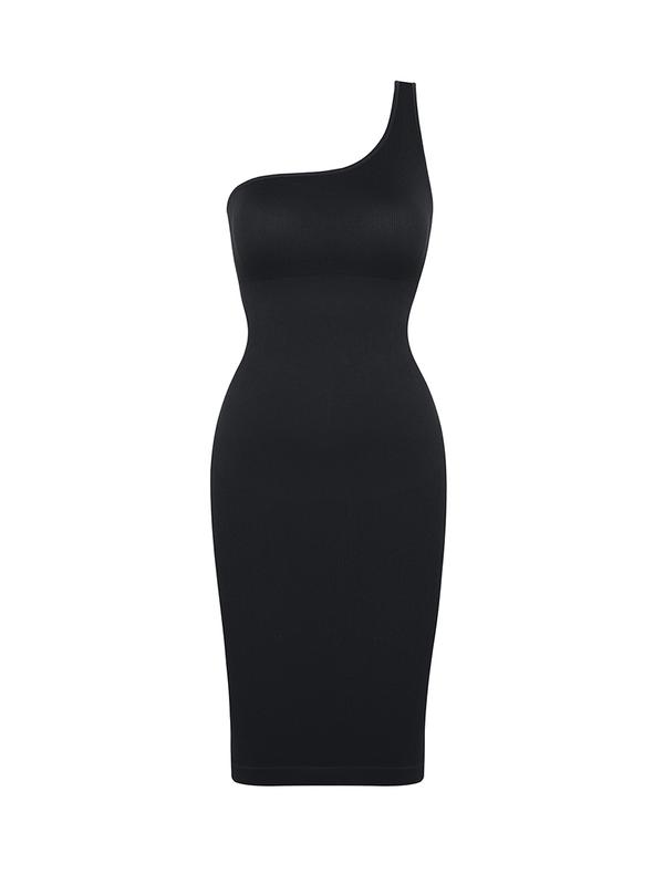 FeelinGirl Eco-friendly High Elastic Bodycon Dress One Shoulder Body Shaping Skirt Sexy Basic Womenswear