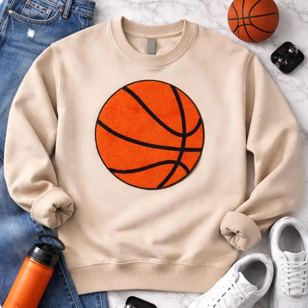 Fluffy Basketball Patch – Soft Textured Sports Appliqué