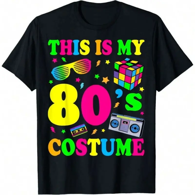 This Is My 80s Costume Retro Neon Graphic Cotton T-shirt, Party Casual Short Sleeve Tee