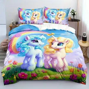 2D Print Dinosaur Pattern Bedding Set, Soft Breathable Polyester Fabric, All-Season Use, Includes 1 Fitted Sheet + 2 Pillowcases