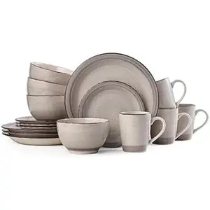 16-Piece Cream Dinnerware Set, Service for 4, Durable Stoneware Plates and Bowls with Classic Design, Microwave and Dishwasher Safe