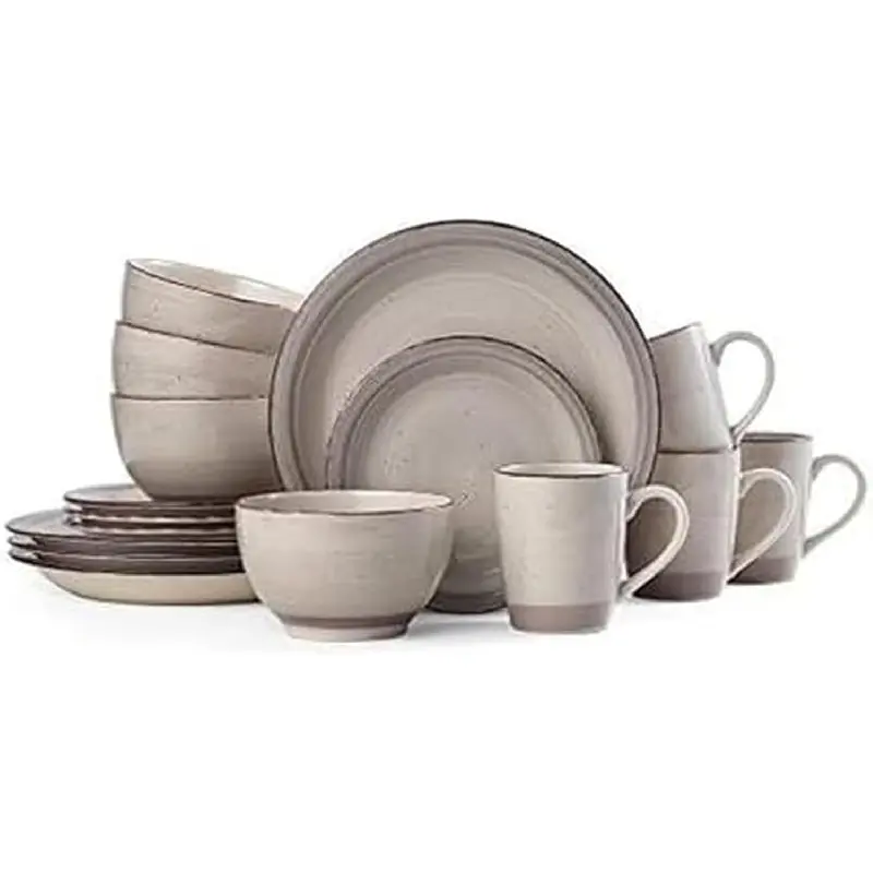 16-Piece Cream Dinnerware Set, Service for 4, Durable Stoneware Plates and Bowls with Classic Design, Microwave and Dishwasher Safe