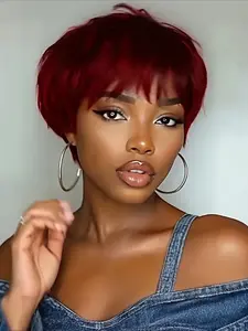 99J Colored Wig Straight Wig Pixie Cut Wig for Women Christmas Wig Full Machine Made Wig 150% Density 6 Inch