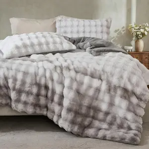 Faux   Bubble Comforter Set  Size Tie Dyed Grey Plush Fuzzy Bedding Set Ultra Soft 3 count Warm Shaggy Faux  Thick  Comforter Bedding Set for  Seasons