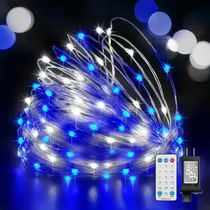 LAMPHOME Fairy Lights Plug in, 33Ft 100 LEDs Waterproof Twinkle Firefly Lights, Adaptor Included, Starry String Lights for Wedding Indoor Outdoor Christmas Patio Garden Decoration, Blue and White
