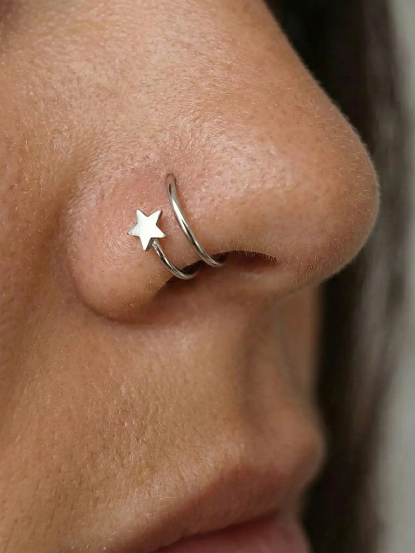 Double Nose Ring Hoop, Nose Rings Hoops, Stainless Steel Nose Ring, Nostril Piercing Jewelry for Women & Men, Chic Body Jewelry, Fashion Accessories for Party, Daily Clothing Decor