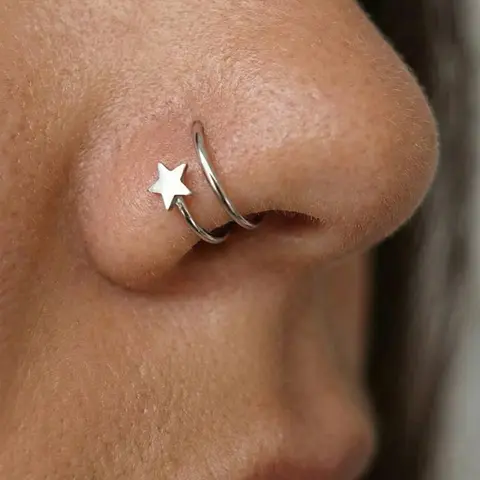 Double Nose Ring Hoop, Nose Rings Hoops, Stainless Steel Nose Ring, Nostril Piercing Jewelry for Women & Men, Fashion Accessories for Party, Daily Clothing Decor, Body Jewellery