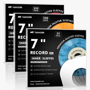 Takmork 7" Vinyl Record Inner Sleeves | Heavyweight Acid-Free Paper | Rounded Corners for Easy Insert | Slim LP & Single Protectors