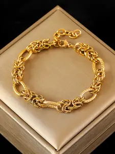 1pcs Stainless Steel Twisted Bangles for Women, Trendy 18k Gold Plated Wrist Chain, Waterproof Jewelry Gift for Parties, Elegant Jewelry Bracelet