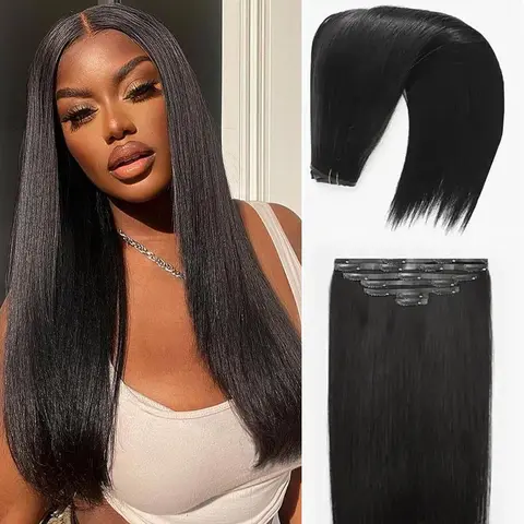 Recool Glueless Clip Hair Extensions - Human Hair, 7-Piece Seamless Invisible Ultra-Thin Weft Set, Quick Install Yaki Straight or Body Wave, 16″-18″ 115g, 20″-22″ 135g, #SohoChic #TikTokShopBackToSchool