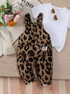 Baby Girl One-Piece Jumpsuit Fashion Leopard Print Basic All-Season Casual Soft Suspender Pants Suitable for Home Outdoor Play Parties