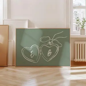 Personalized Couple Initial Print - Custom Locket Anniversary Gift For Couples Vintage Art Poster