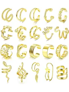 20PCS Ear Cuff for Women Non-Piercing Clip On Cartilage Helix Wrap Earrings Snake Flower Feather Adjustable Ear Clip Fake Cartilage Earring