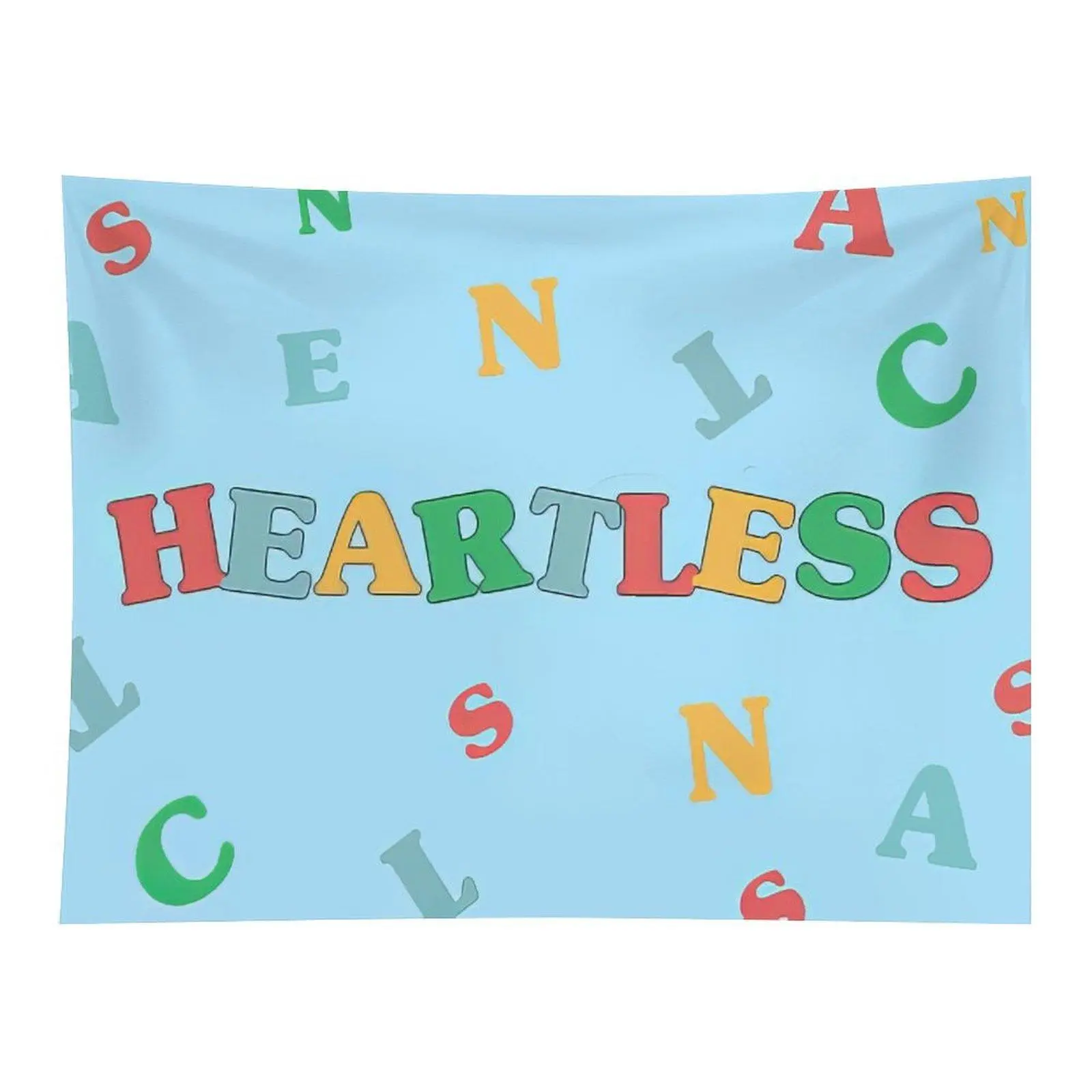 Heartless Colorful Cutout Letter Wall Tapestry Light Blue Background Scattered Alphabet Print Modern Trendy Art for Indoor Wall Hanging