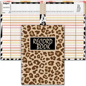 Teacher Record Book Teacher Grade Book 2026-2027 Leopard Spiral Bound Class Planner Animal Print Office Favors for Classroom Attendance Double Sided Printing