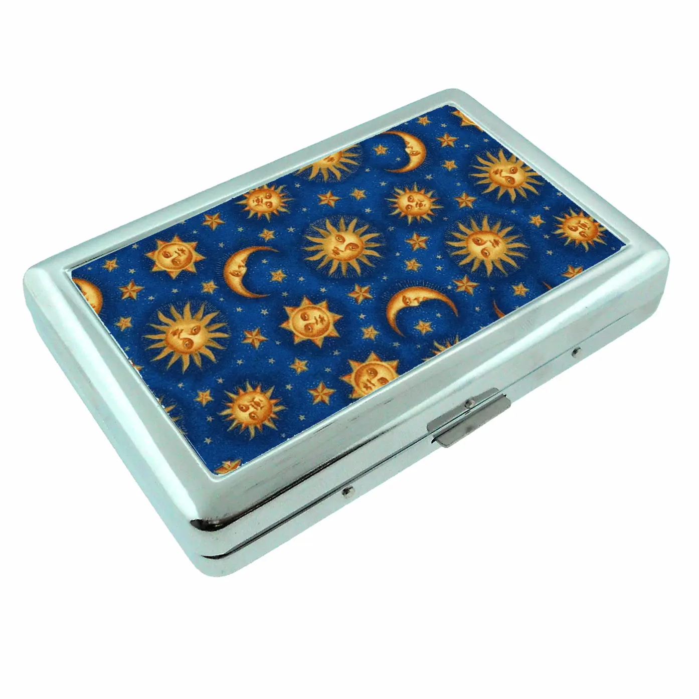 Blue Whimsy Celestial Sun and Moon Metal Case Card Wallet