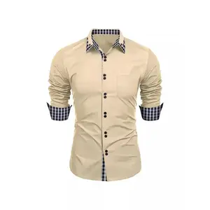 New Fashion Men's Spring and Autumn Men's Fashion Plaid Colorblock Business Slim Casual Shirt Long Sleeve Shirt