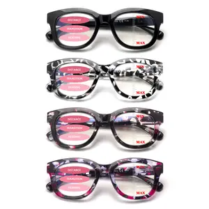 4-Pack Progressive Multifocal Blue Light Blocking Reading Glasses Designed for women with stylish printed frames.Features spring hinges and three adjustable vision settings to accommodate diverse needs.The perfect holiday gift choice
